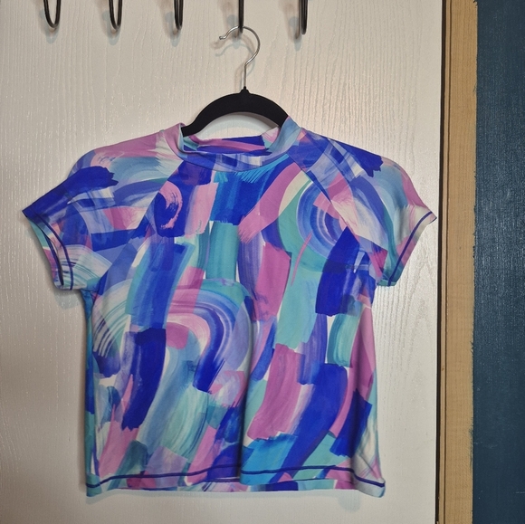 748🦃🎄 Athleta Girl Mock Neck Rashguard in Blue and Pink - Picture 1 of 3